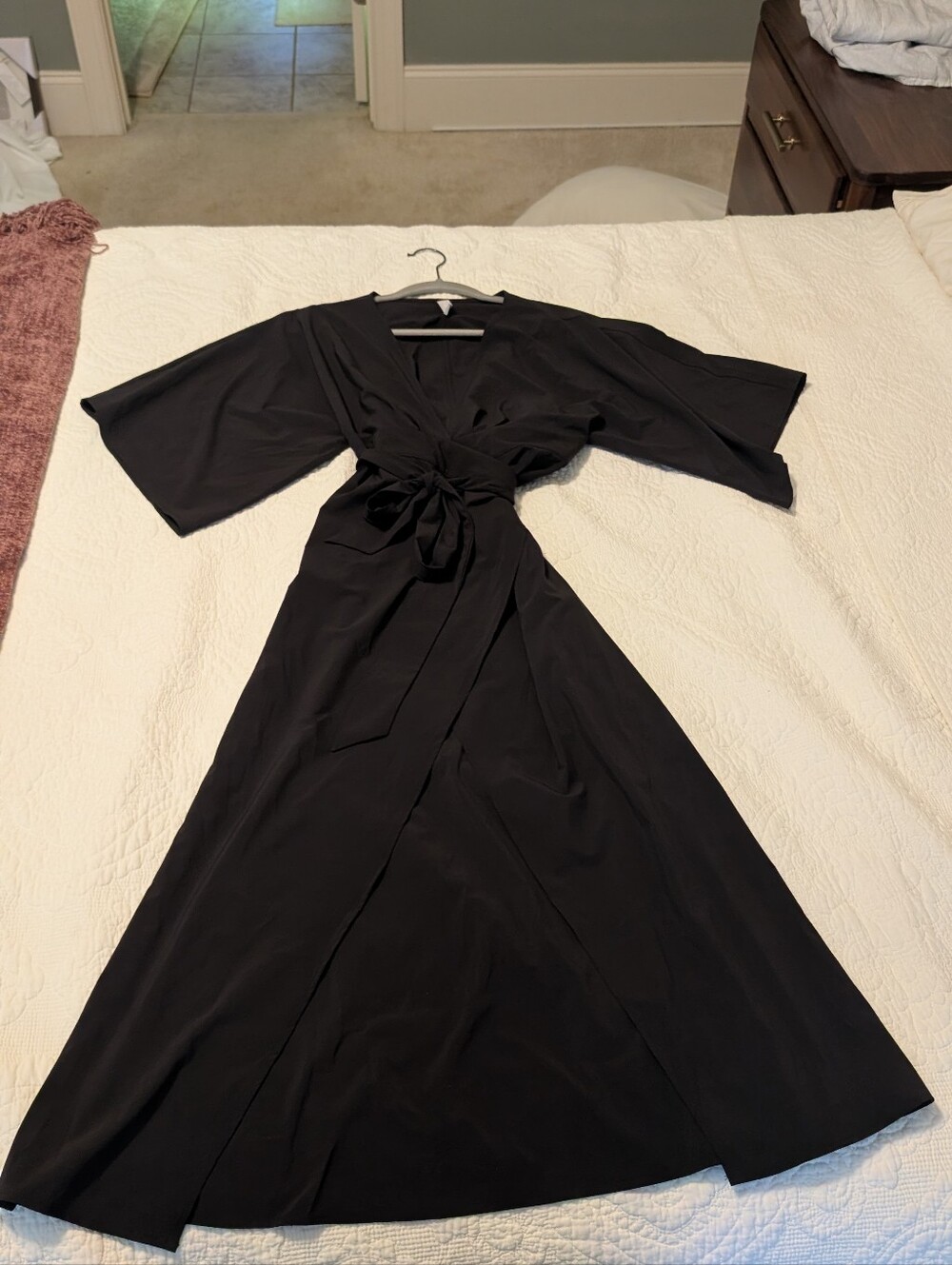 Athleta Black Kimono Sleeve True Wrap Midi Dress Size M